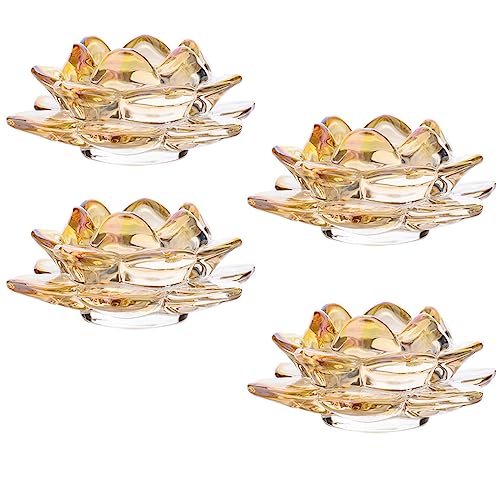 GOLDEAL Lotus Tealight Candle Holders,Set of 4,Gold Glass,Tea Light Holders,Votive Candle Holders Bulk,Pillar Candle Holder for Wedding Party,Baby/Bride Shower Party,Bathroom,Home Table Centerpieces - color: Gold