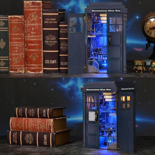 TOYQI Book Nook Kit, DIY Miniature Dollhouse Kit for Adults and Teens, Booknook Tiny House Kit Bookshelf Decoration 3D Wooden Puzzle Bookend - Sci-fi Fantasy Mysterious Box - style: Mysterious Blue Box