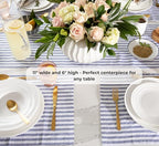 Pots & Patterns 11" Large White Ceramic Flower Vase - Modern Ribbed Low Profile Centerpiece for Dining Table & Home Decor