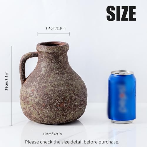 Ceramic Flower Rustic Vase, 7.1 Inch Farmhouse Rusty Vases for Home Decor Handcrafted Pottery Vase Small Terracotta Vases for Dining Table Decor Fireplace Living Room Bathroom Wedding Centerpiece - color: 204-2-7.1in