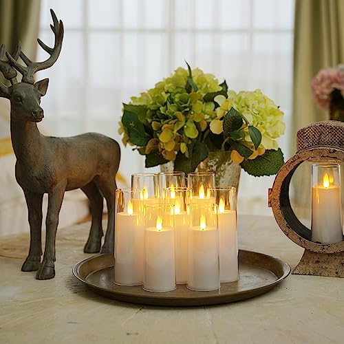 Homemory Pure White Acrylic Flameless Candles, LED Candles, Battery Operated Candles with Remote Control and Timer, Fake Electric Candle, Wedding, Home Decor, Set of 9 - color: Pure White