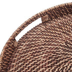Round Rattan Woven Serving Tray with Handles Ottoman Tray for Breakfast, Drinks, Snack for Coffee Table, Home Decorative (11"x1.6", Honey Brown) - size: 11"
