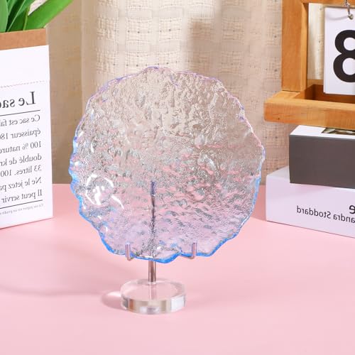 Crystal Stands for Display Adjustable Metal Arms Display Stand Easel Small Plate Stand with Acrylic Clear Round Base Silver Decorative Displays Holder for Coral Geodes Rock Crystals Seashell