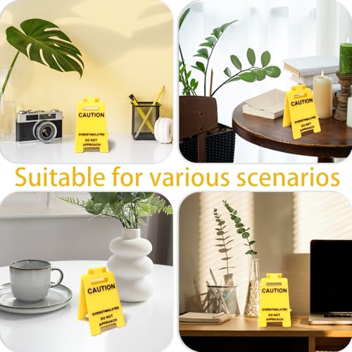 1 Pc Caution Overstimulated Desk Sign, Funny Prank Gift Office Desk Decor Overstimulated Do not Approach Warning Signs Humor Desktop Decoration (2 Pcs Caution) - color: 2 Pcs Caution