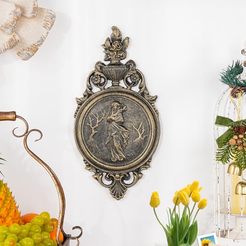 Sungmor Ornate Cast Iron Wall Art Plaque – Classical Woman Relief in French Country Style, Decorative Wall Sculpture - Vintage Hanging Décor for Home, Garden, or Patio – Rustic Gold Finish - color: Rustic Gold & A