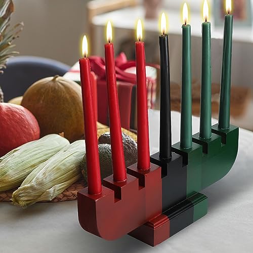 Sliner Kwanzaa Kinara Wooden Candle Holder Handmade Wood Tapers Candles Holders Africa Table Ceterpiece Taper Candlesticks Holders for Home Celebration Kwanzaa Party Decor(Mixed Color) - color: Mixed Color