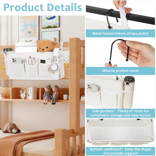 Loghot Bedside Caddy/Bedside Storage Bag Hanging Organizer for Bunk and Hospital Beds,Dorm Rooms Bed Rails,Can be Placed Glasses,Books,Mobile Phones,Keys (New White) - color: 1pc New White