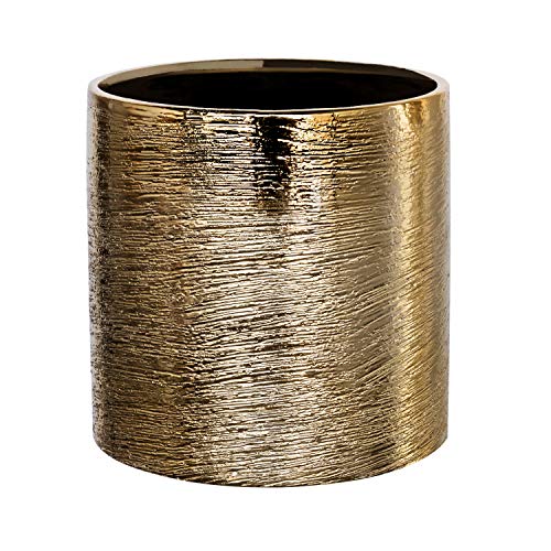 Royal Imports Flower Glass Ceramic Vase Decorative Centerpiece for Home or Wedding - Etched Cylinder Shape, 6"x6", Gold - size: Cylinder (6x6)