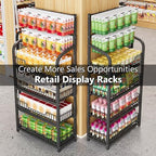 Retail Display Rack Stand, Snack Display Rack with Hooks, Metal Wire Storage Shelf, Snack Candy Display Organizer for Stores Kitchen Office(5-Tier 27.6x10.6x65.3 in)
