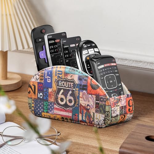 TV Remote Control Holder with 5 Compartments,Pu Leather Remote Caddy/Box/Tray Bedside Table Desk Storage Organizer for DVD, Blu-Ray, Media Player, Heater Controllers and Cosmetics Office Supplies - color: Road map, size: Small