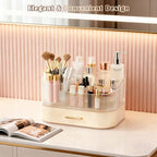 Makeup Organizer Countertop with 360 Rotating Brush Holder, Make Up Organizers For Vanity With Drawer, Bathroom Countertop Skincare Organizer And Storage - size: 2-layer