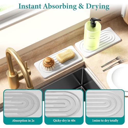 Water Absorbing Stone Tray, Quick Drying Diatomite Bathroom Tray Countertop, Stone Drying Mat for Kitchen Counter, Soap Dish Dispenser Vanity Organizer, White-B-8.3" x 4" - color: White B