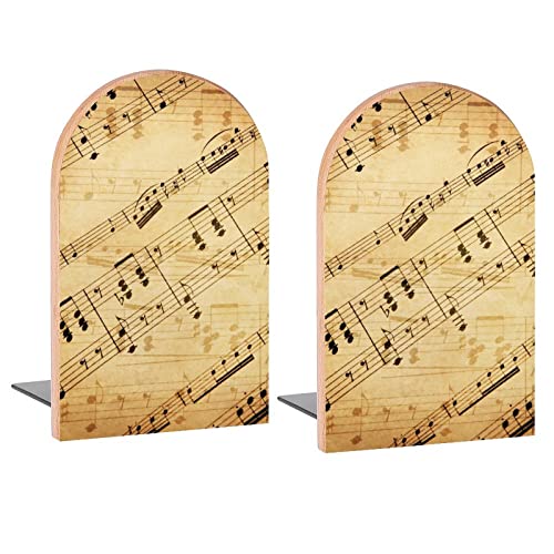 Retro Piano Music Score Book Ends Decorative Wood Bookends for Shelves Kids Room Desk Home Office Book Stoppers for Magazines,Books, DVDs, 1 Pair/2 Pieces(5x3.1 in) - color: Piano Music Score