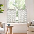jinchan Boho Linen Blend Kitchen Curtains 24 Inch Length Herringbone Printed Tier Curtains for Small Windows Bathroom Cafe Laundry Room Set of 2 Rod Pocket Blue on Linen - color: Arrow | Blue on Linen, size: 26"W x 24"L (Pack of 2)