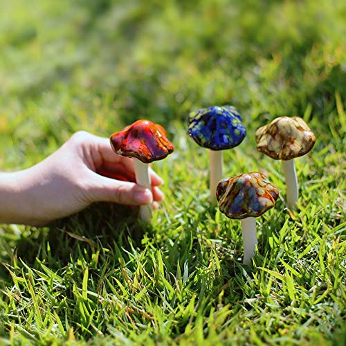 Danmu Garden Decor, 4pcs (Random Color) Ceramic Mushroom for Garden, Yard, Fairy Garden - Lawn Ornament Décor, Pottery Ornament 4.52" in Height