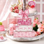 Conelist 4 Pcs Pink Bow Room Decoration Galentines Coquette Gift Pink Bow Block Sign Centerpiece for Table Gift for Teen Girl Birthday Bachelorette Bridal Wedding Baby Shower Valentines Party Supplies - style: Pink Bow