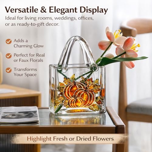 Glass Wallet Vase, Hand Painted Embossed Handbag with Handle, Thick Clear Glass Vase for Centerpiece, Fish Tank, Cute Home Decor Gift (Pumpkin Pattern) - color: Transparent Color