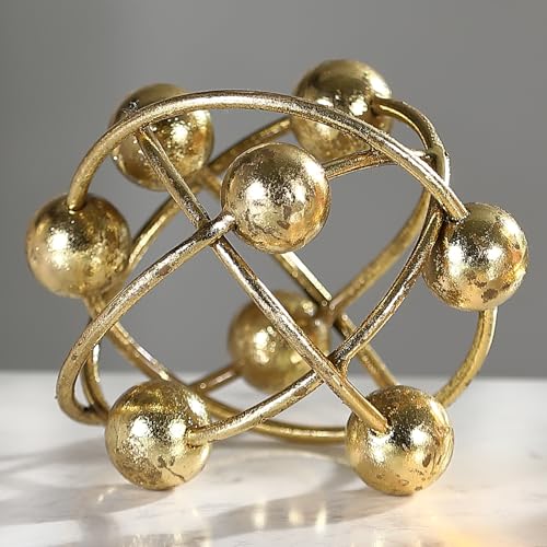 6-inch Metal Round Orbital Sphere with Golden Orbit Balls, Decorative Gold Sphere Sculpture for Home Table Shelf Decor