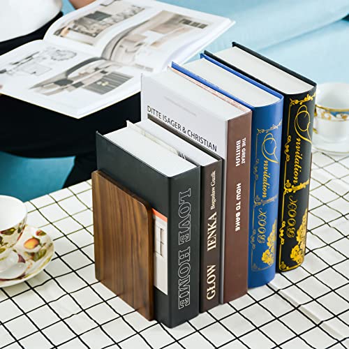 Large Bookend Hold Heavy Books- 7x4x5in 2 Pack Wood Bookends for Heavy Books Heavy Duty Walnut Book Ends for Men Wood Bookends for Office Desk Non-Skid - color: Walnut-s-2pair