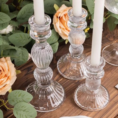 Efavormart Set of 3 Clear Fluted Glass Taper Candle Holders, Ribbed Crystal Candlestick Stands - 4", 6", 8" - color: Type5