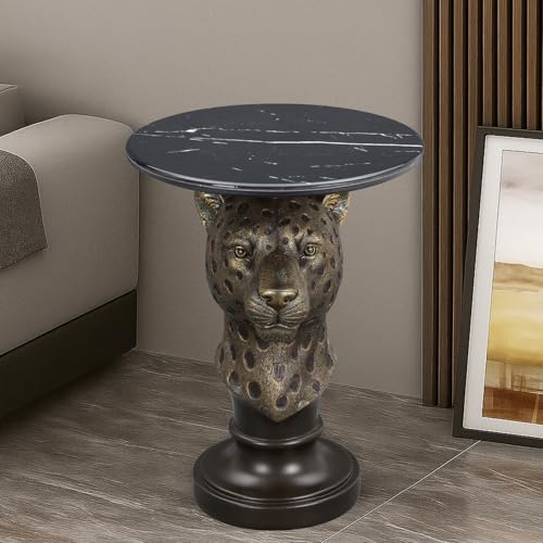 Bronze Leopard Side Table - End Table with Faux Marble Top Unique Leopard Statue Decor for Living Room Bedroom Entryway Elegant Animal Sculpture Gothic Home Decor - color: Majestic Leopard Base