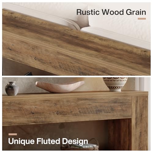 Tribesigns 70.9-Inch Console Tables for Entryway, Narrow Wooden Long Sofa Table Behind the Couch, Farmhouse Fluted Hallway Accent Table for for Living Room, Entrance, Foyer (Rustic Brown) - color: Rustic Brown