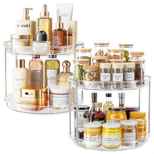 LAMU 2 Pack 2 Tier Lazy Susan Turntable Organizer 10.6'' Rotating Spice Rack Organization for Cabinet, Kitchen, Pantry, Countertop, Bathroom, Vanity, Medicine Cabinet Organizer, Clear - color: Clear, size: 10.6in 2 Pack