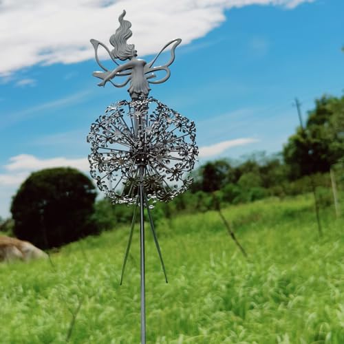 Fcteap Flower Fairy Dancing with Dandelion Garden Art Sculpture Stainless Steel Statue Christmas Halloween Decoration for Outdoor Yard Courtyard Lawn Patio Metal Ornaments (Open Hands) - style: Open Hands