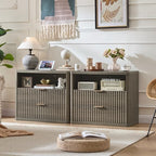 LEYAOYAO 31" Wide Fluted Nightstand with Charging Station, Oversized Extra Large 2 Drawers Night Stand,Grey Wood Bedside Table,Tall Bed Side End Tables,Modern Chest of Drawers Dressers for Bedroom - color: Grey, size: 2 Drawers