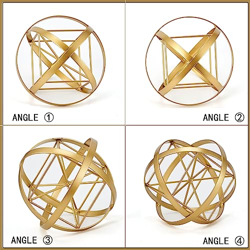HLQMFHT 7 inches Metal Geometric Abstract Sculpture， Metal Geometric Sculpture Decor Sphere, Tabletop Decor for Living Room,Study,Bedroom,Modern Home Decor Accents - color: Gold-a