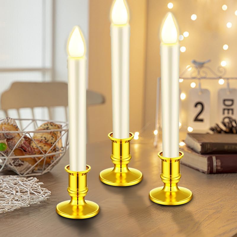 Waziaqoc 24Pcs Gold Taper Candle Holders, Plastic Candlestick Holders Only for Flameless LED Candle Decorative Pillar Candle Holder for Christmas Wedding Anniversary Dinner Party - color: Gold