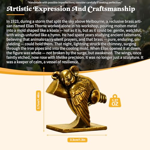 CHOVY Mythical Brass Koala Angel with Wings - Solid Handcrafted Vintage Figurine, Whimsical Spirit Animal Sculpture for Altar, Study Desk & Healing Space Decor, Oddities Collectible - color: Angel Koala