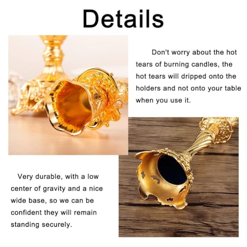Sziqiqi Gold Candlestick Holders Set of 2 Taper Candle Holders Deluxe Ornate Candle Holders for Shabbat Taper Candles, Candle Centerpiece, Wedding Candles, Christmas Candle 7.4inch - color: Gold