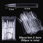 150 Pcs Nail Swatch Sticks with Ring, Clear Pointed Shaped Nail Art Polish Display Tips, Stiletto False Nail Sample Sticks, Nail Practice Color Display Board Manicure Home DIY Salon Supplies - color: Clear Stiletto Shaped