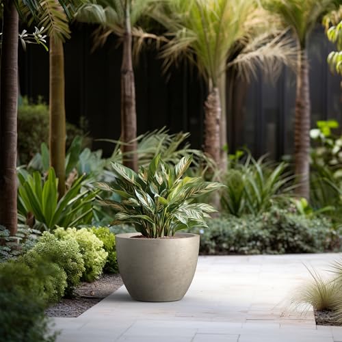 Kante 17.3 Inch Round Concrete Planter - Classic Large Indoor/Outdoor Plant Pot with Drainage Hole and Rubber Plug, Suitable for Gardens and Patios, Weathered Concrete - color: Weathered Concrete, size: 17.3"Dia x 13"H