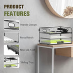 DALTACK 3 Tier Paper Organizer with Handle, Mesh Metal Desk Organizer with Sliding Paper Trays for Letter/A4 Paper, Mail, Bills & Folders, Black - color: Black