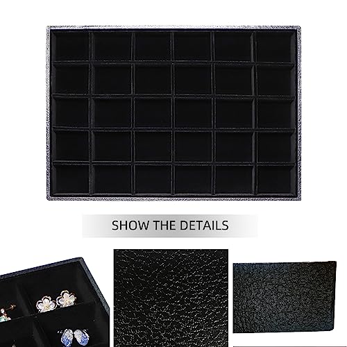 Wudygirl Velevt Stackable 30 Grid Jewelry Tray Display Rings Bracelet Earring Necklace Jewelry Tray Showcase Display Organizer (30 Grid) - color: Black 30 Grid, size: 1 Pcs