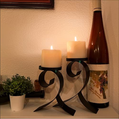 Lily’s Home Contemporary Scrollwork Pillar Candle Holders, Steel, Black Iron Candle Stands, Set of Two. Candles NOT Included - color: Contemporary Scrollwork