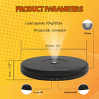 fotoconic Black Electric Motorized Rotating Turntable Display Stand with LED, 10 Inch / 25cm Diameter, 20 Lb Centric Loading for Shop Display - size: Black 10", 20 Lb Max Loading