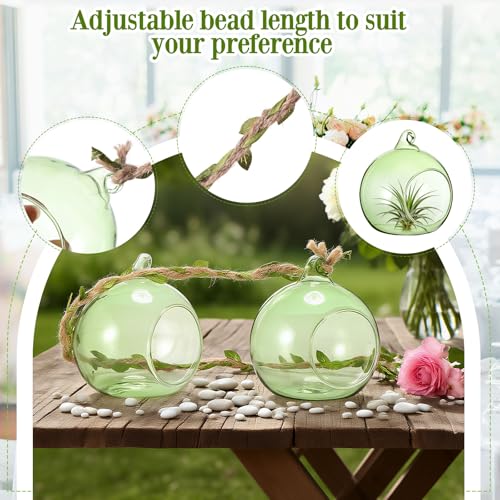 GlikCeil 13 Pcs 3.15'' Hanging Glass Candle Holder with Burlap Leaf Ribbon, Glass Orbs Air Plants Tea Light Candle Holders, Globe Plant Terrariums for Decor Indoor Outdoor Garden DIY (Green) - color: Green