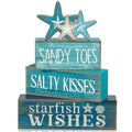 Yuntau 4 Pcs Summer Table Decorations Beach Tiered Tray Decor Starfish Coastal Rustic Wooden Block Sign Stacked Book Nautical Table Centerpiece for Farmhouse Home Living Room Office Desk Shelf Mantel - style: Starfish