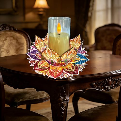 5D DIY Diamond Art Painting PVC Flower Candle Holders Tealight/Tea Light/Votive Candle Holder, for Table Centerpiece Home Décor Party Wedding Dinning-Flower-8 - color: Flower-8