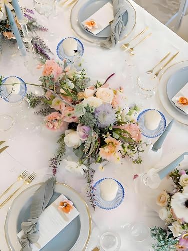 3.8 Inch Blue Glass Pillar Candle Holder Plates Set of 4 Coaster Holder Round Candle Stand for Table Centerpieces, Wedding,Party,and Home Decor - color: Bule