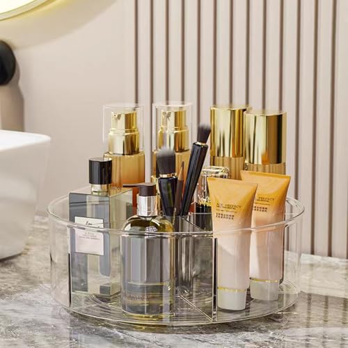 360° Rotating Makeup Organizer 11.5" Clear Turntable Lazy Susan Organizer for Vanity, Bathroom Counter, Pantry, Cabinet, Spinning Cosmetic Storage Holder with 5 Dividers for Skincare, Makeup Brushes