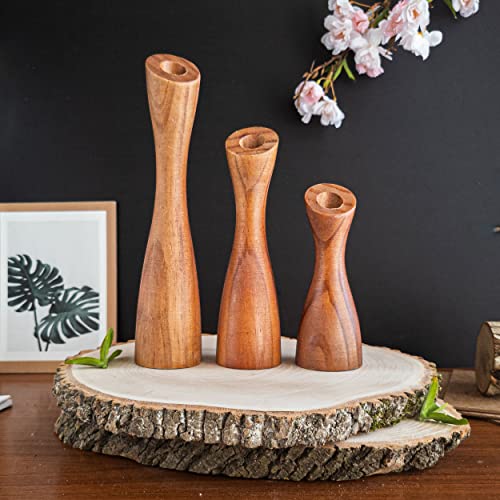 OLEEK wooden taper candle holders - wood taper candle holders for Table Centerpiece - wood candlestick holders (9", 8", 6") - wooden candlestick holder for 7/8" candle stick candlesticks holders woods - size: 9"+7.5"+5.5" H