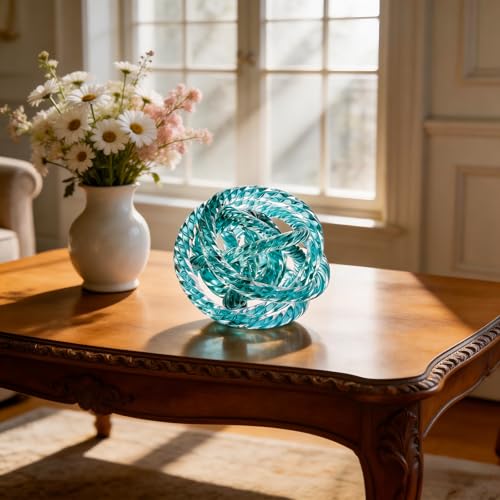 Glass Knot Teal Orbit Ball - 6 Inch Hand Blown Infinity Sculpture Decor Glass Orbit Home Decor Table Decoration Interio Art - color: Teal, size: 6" Diameter