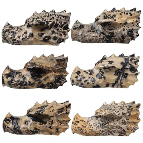 mookaitedecor Natural Grass Flower Jasper Stone Dragon Head Figurine, Gothic Dragon Skull Statue Animal Carving Sculpture for Collection Home Decor - style: Dragon Head