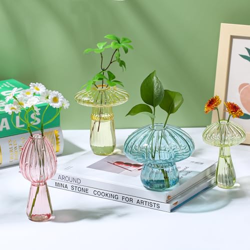 Plant Propagation Station, Set of 6 Colored Mushroom Vase, Propagation Stations, Small Plant Terrarium, Unique Crystal Mushroom Jars for Plants for Hydroponics Home Garden Office Decoration (Colorful) - color: Colorful