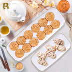 R-kay 4 Pack Gold Rim Plastic Serving Trays - 10 by 5.5 in Heavy Duty Rectangular Platters for Food and Desserts - Premium White Party Trays - color: White And Gold, size: 10 Inch