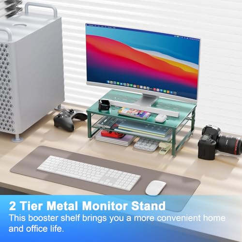 gianotter 2-Tier Metal Monitor Stand Riser, Desk Organizer for Monitor, Office Desk Storage Organizer for Office Supplies (Dark Green) - color: Dark Green